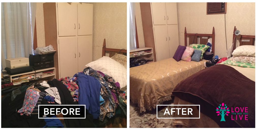 before and after declutter bedroom