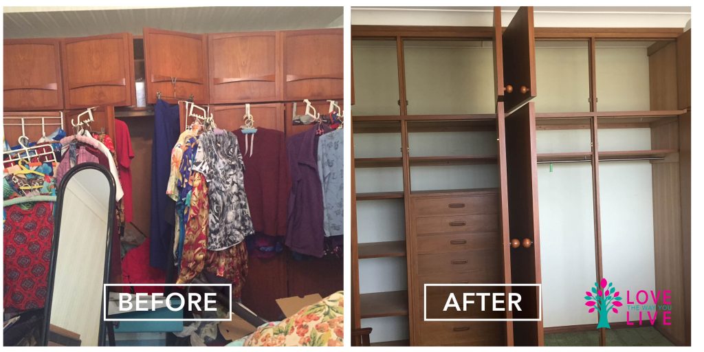 before and after declutter organise wardrobe