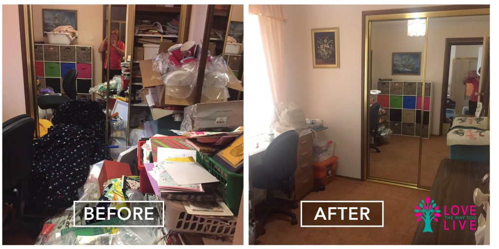 before and after declutter and organise bedroom