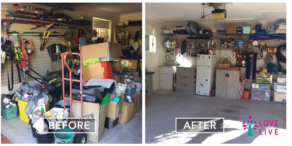 before and after declutter garage