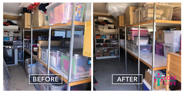before and after declutter garage