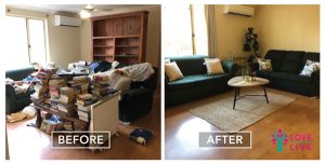before and after lounge room prepared for sale