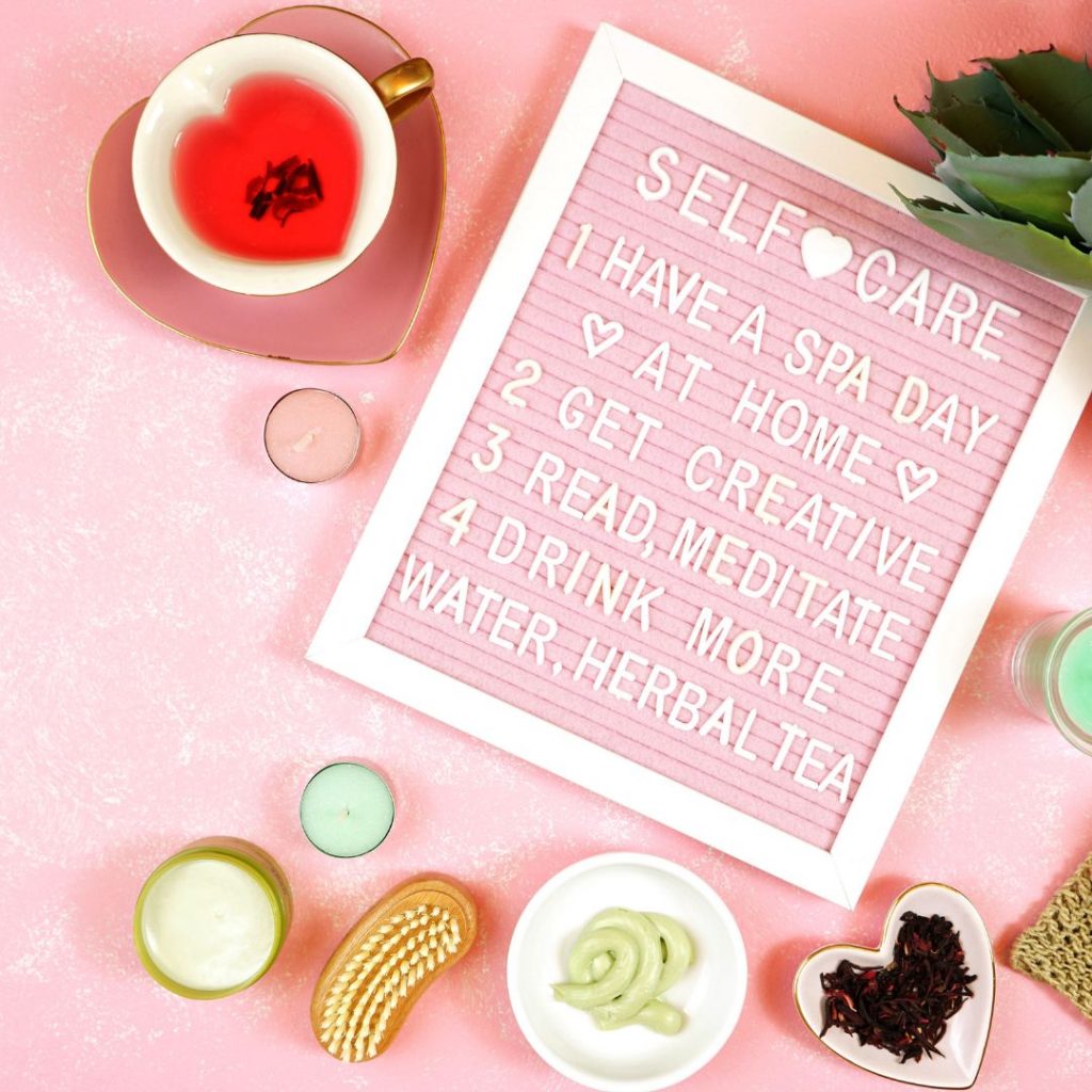 framed pink text for self care